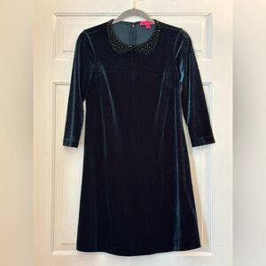 Betsey Johnson Velvet Beaded Peter Pan Collar Long Sleeve Dress, size 2